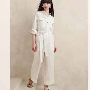 NEW Banana Republic Lisa 100% Linen Wide Leg Jumpsuit White size small petite